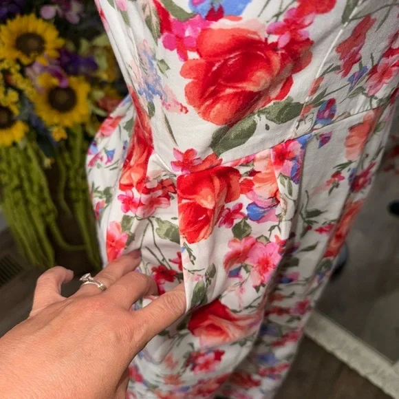 Alya • Strapless Floral Princess Neckline Midi Dress - Picture 10 of 16